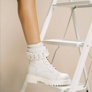 Beautiisoles by Robyn Shreiber Zoey Chain Lace Up Leather Lug Sole Boots